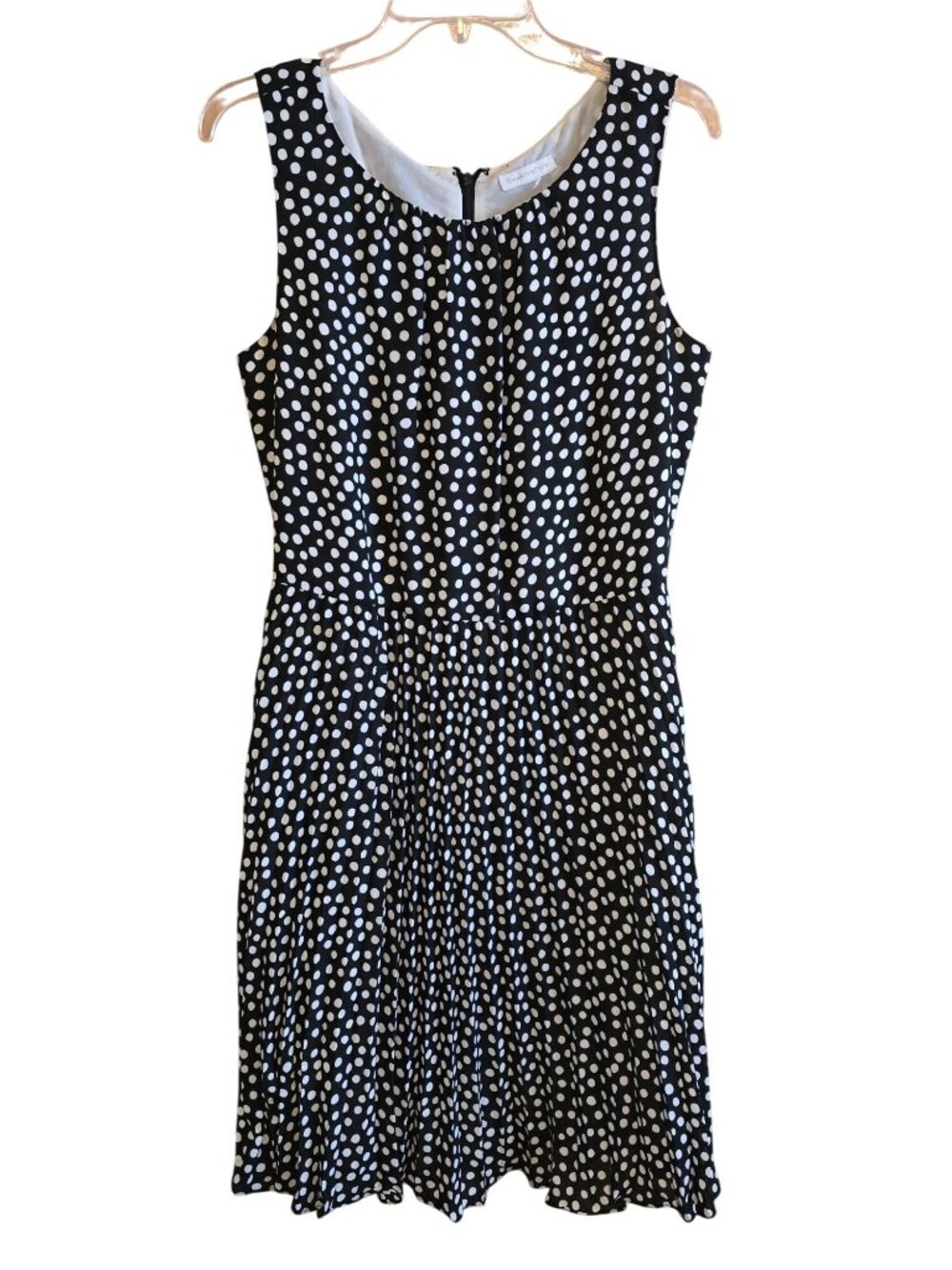 Sleeveless Black & White Polka Dot Midi Dress party dress shower wedding garden